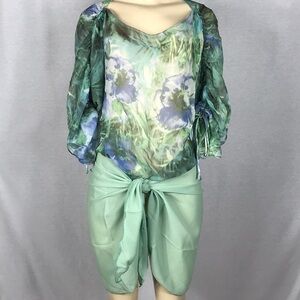 Zuliana Beach Cover Up Sarong & Tropical Print Top New